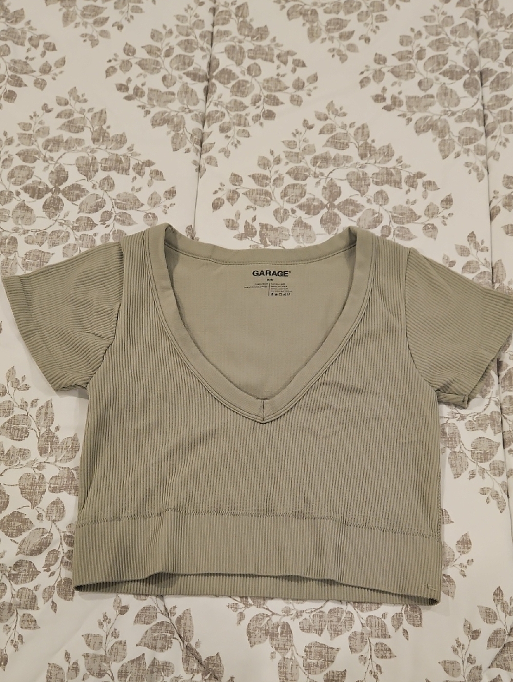 Garage Olive Ribbed V-Neck Crop Top